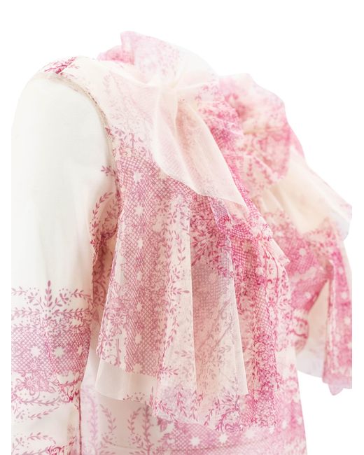 Philosophy Di Lorenzo Serafini Pink Floral-Print Tulle Blouse