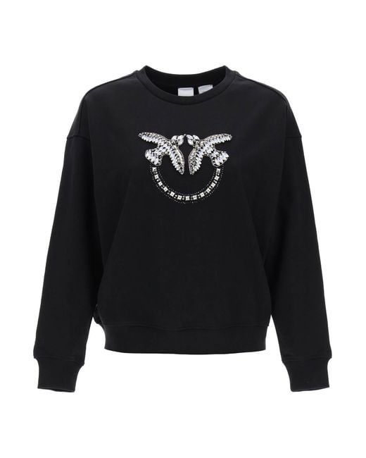 Pinko Black Nelly Sweatshirt With Love Birds Embroidery
