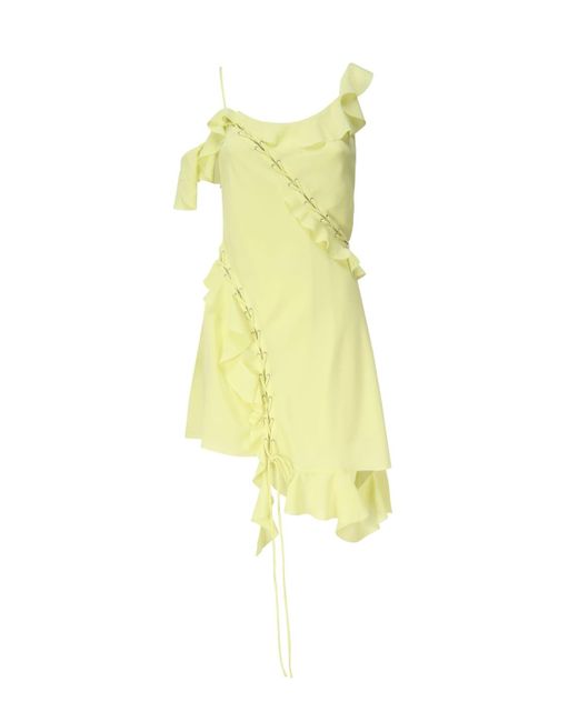 Acne Yellow Asymmetrical Ruffle Dress