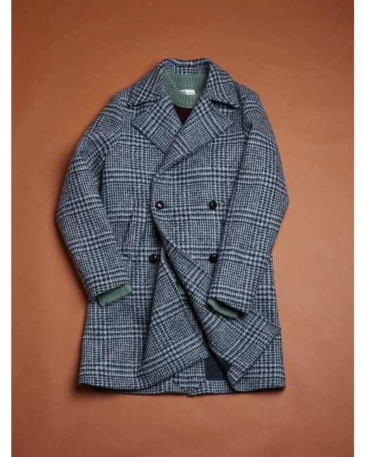 Doppiaa Blue Aalbany Double Breasted Checked Coat & Jackets
