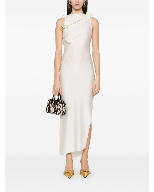 Coperni White Evening Dress With Knotted Fabric Flowers