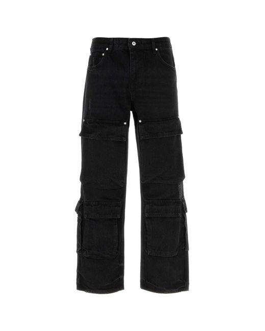 Represent Black Denim Cargo Jeans for men
