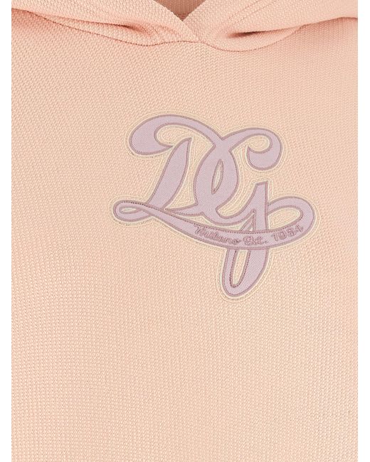 Dolce & Gabbana Pink Logo Embroidery Hoodie Cotton Sweatshirt