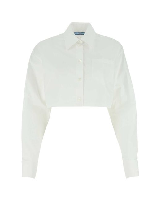 Prada White Poplin Cropped Shirt