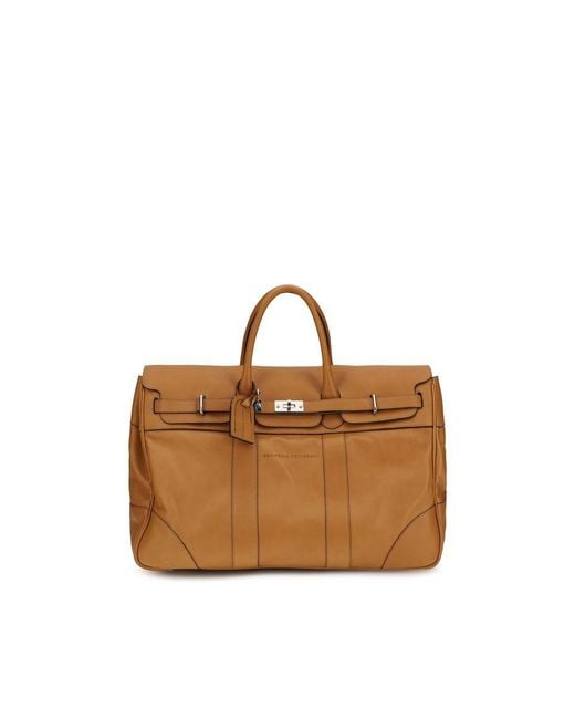 Brunello Cucinelli Brown Calf Leather Bos Taurus Luggage And Travel for men