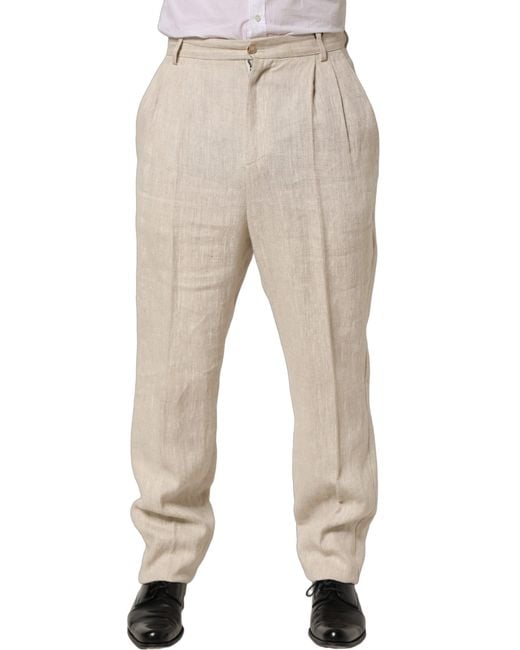 Dolce & Gabbana Natural Linen Tapered Dress Trouser Pants for men