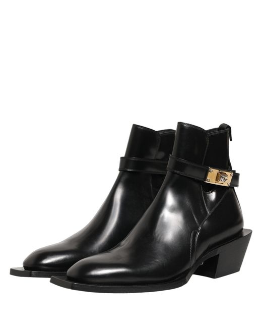 Dolce & Gabbana Black Leather Dg Plaque Ankle Boots Shoes for men