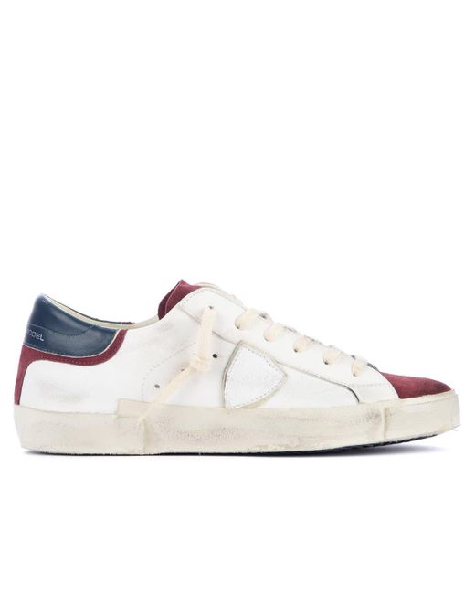 Philippe Model Paris X Sneaker In White And Burgundy Red Leather for ...