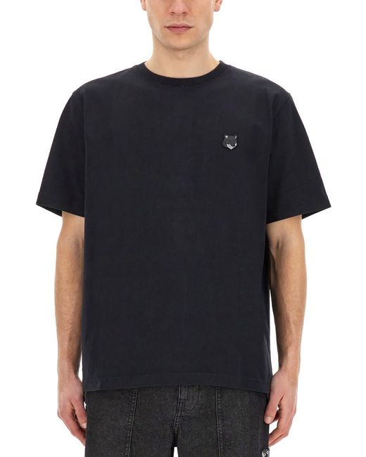 Maison Kitsuné Black T-Shirt With Fox Patch for men