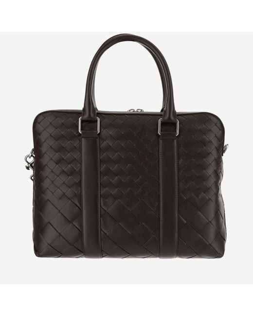 Bottega Veneta Black Slim Woven Calfskin Business Bag Shoulder for men