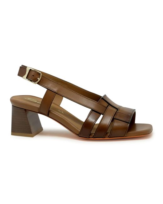 Santoni Brown Leather Slingback Sandal