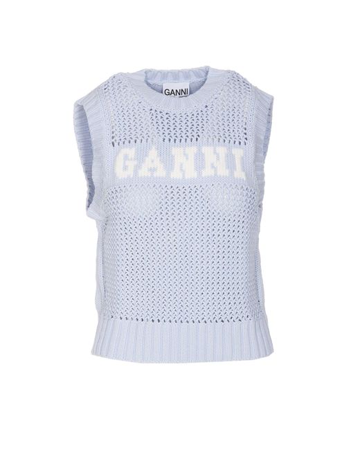 Ganni Blue Logo Knitted Vest