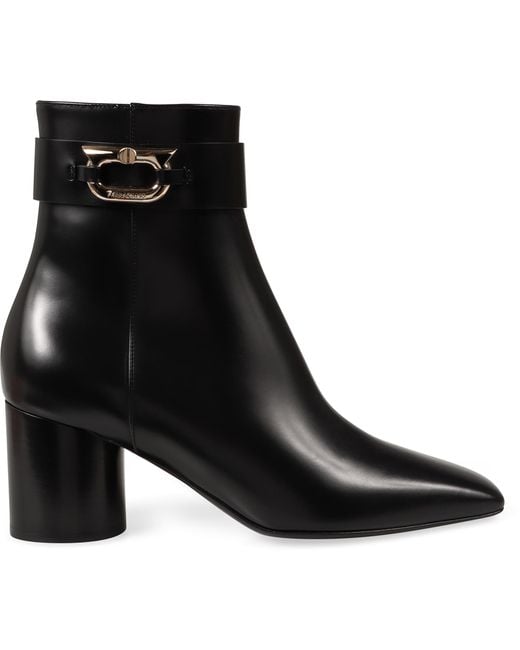 Ferragamo Black Leather Ankle Boots Lamb