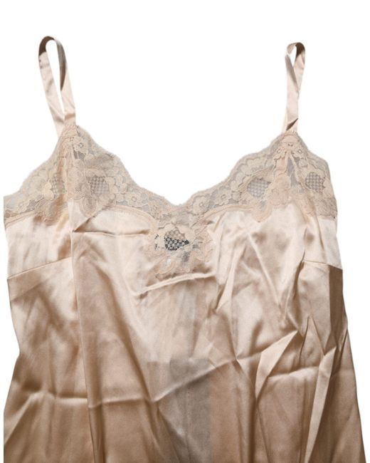 Dolce & Gabbana Natural Nude Chemise Lingerie Silk Blend Lace Trim Dress