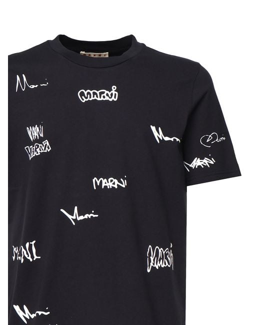 Marni Black Multigram Print T-Shirt for men