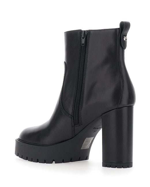 Pinko Black Ankle Boots Clara 01 Calfskin Cow Leather