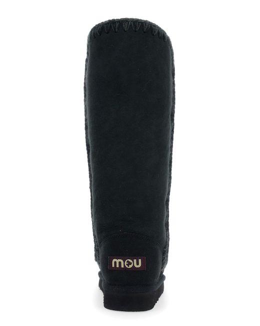 Mou Black Eskimo Boots With Braided Effect And Logo Patch On The Rear