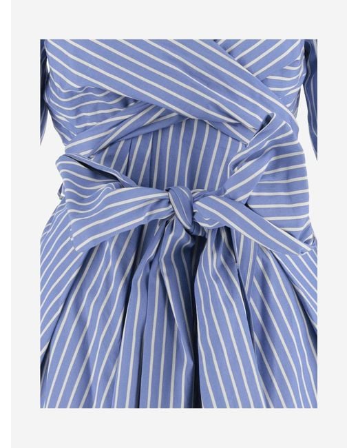 Dries Van Noten Blue Cotton Dress With Striped Pattern