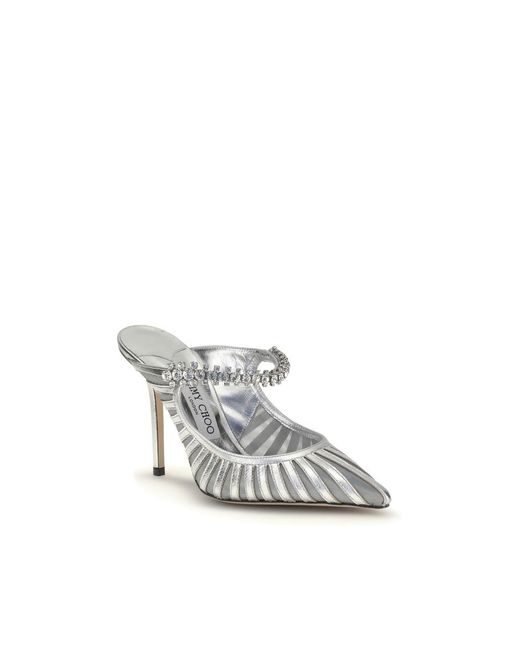 Jimmy Choo White Silver Leather High Heel Pumps