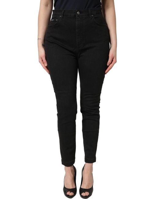 Dolce & Gabbana Black Skinny Cotton High Waist Denim Jeans Clothing