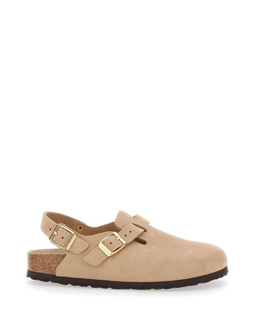 Birkenstock Natural Mule With Front And Back Buckle Leather
