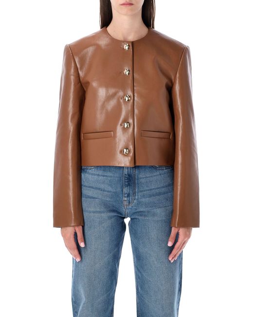 Anine Bing Blue Cropped Leather Jacket Cognac