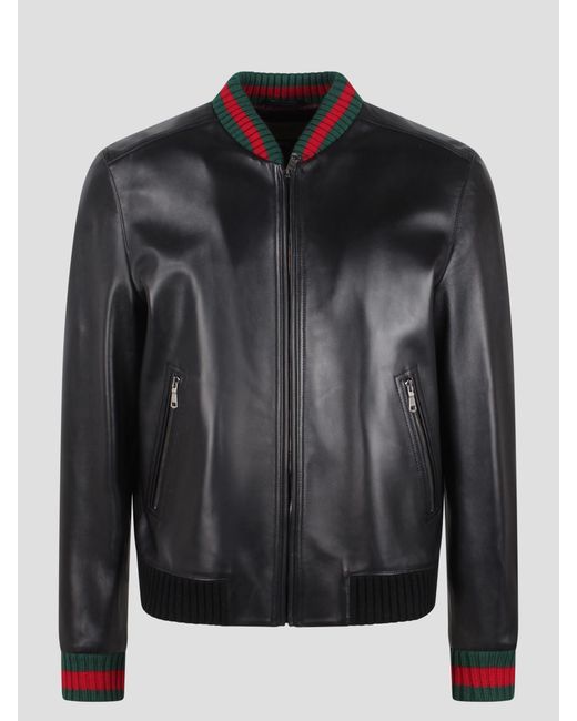 Gucci Black Web Leather Jacket for men