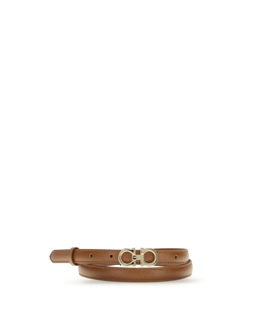 Ferragamo White Gancini Leather Belt Calf Bos Taurus E Braces