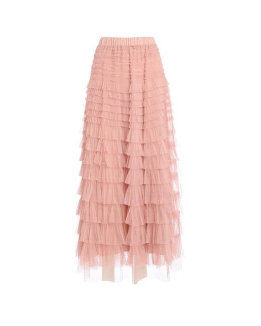 Twinset Long Skirt In Pink Pleated Tulle | Lyst