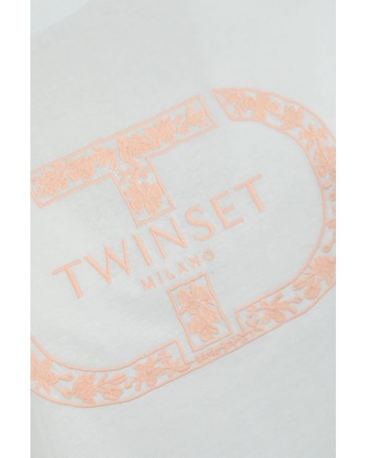 Twin Set White T-Shirt With Logo Embroidery