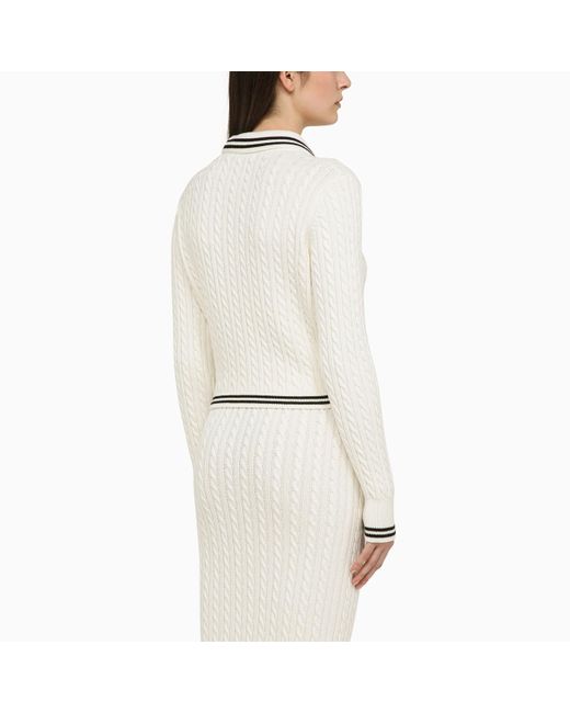 Alessandra Rich White Cable-Knit Polo Shirt