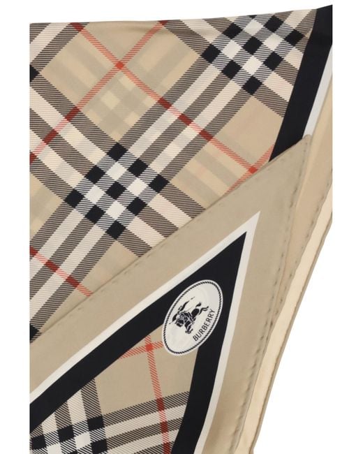 Burberry White Check Silk Scarf With Knight Stamp