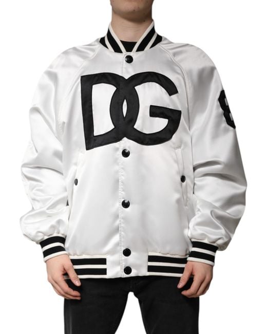 Dolce & Gabbana Gray Dg Logo Polyester Jersey Bomber Jacket for men