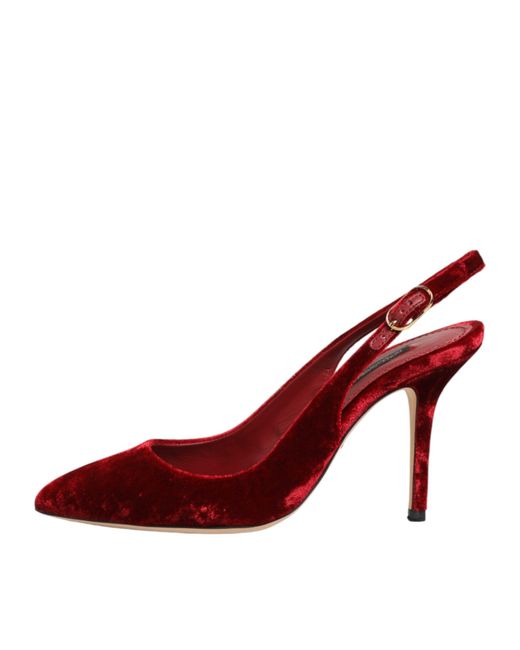 Dolce & Gabbana Red Suede High Heels Slingbacks Sandals Shoes Se+Vi