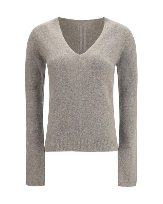 Rick Owens Gray V-Neck Sweater