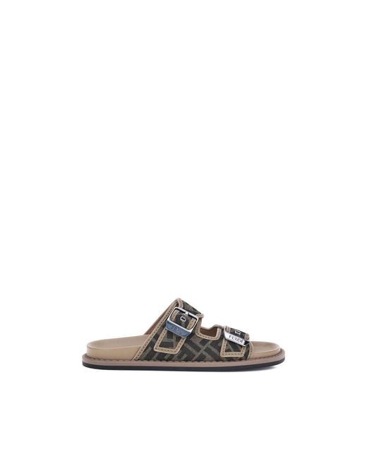 Fendi Brown Calf Leather Bos Taurus Flat Sandals for men