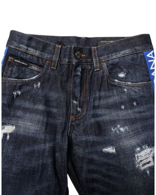 Dolce & Gabbana Blue Distressed Logo Jeans for men