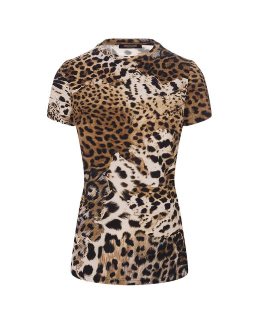 Roberto Cavalli Brown T-shirt With Leopard Print