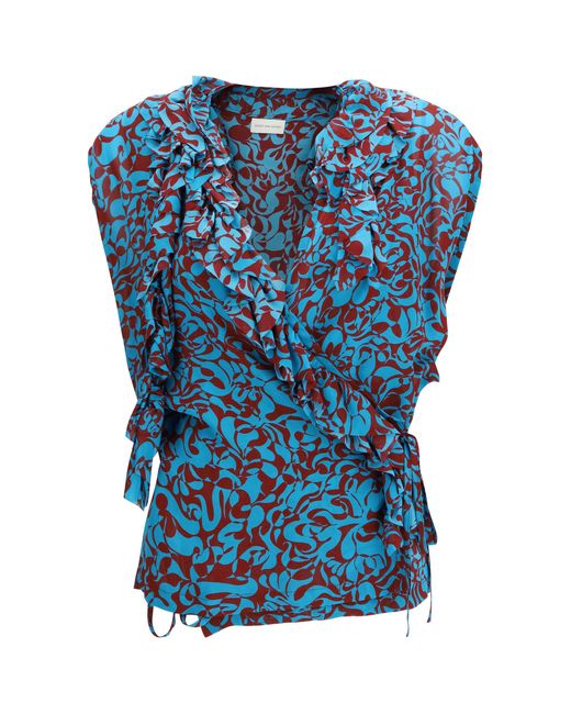 Dries Van Noten Blue Blouse Printed Cotton Shirt