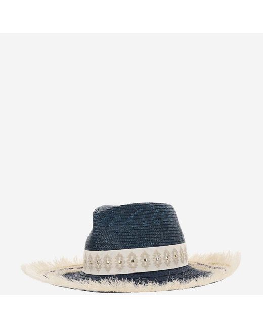 Ferruccio Vecchi Blue Straw And Viscose Blend Hat With Embroidery