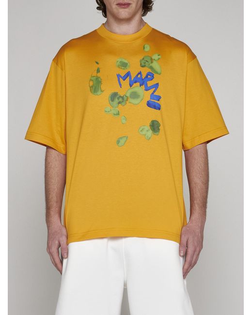 Marni Yellow Logo Print Cotton T-Shirt for men