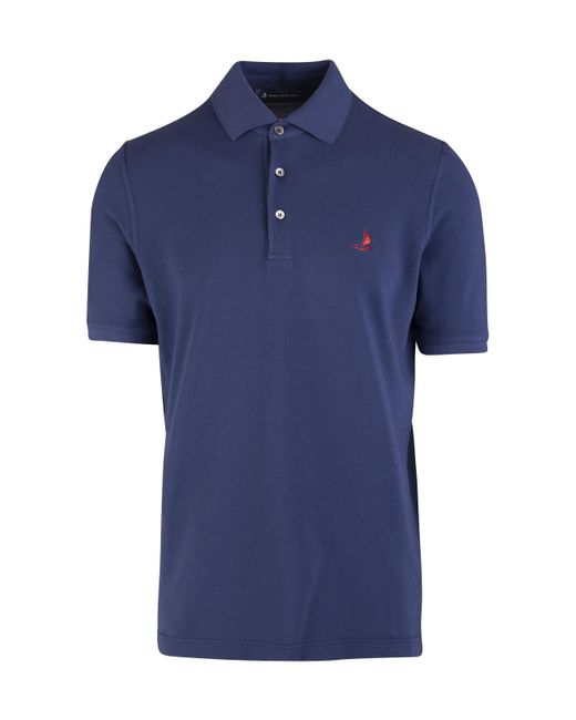 Fedeli Cotton Man - Dark Blue Pique Polo Shirt With Red Yacht Club ...