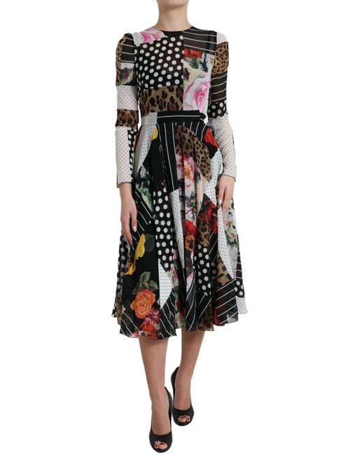 Dolce & Gabbana Black Patchwork Floral Leopard Dress
