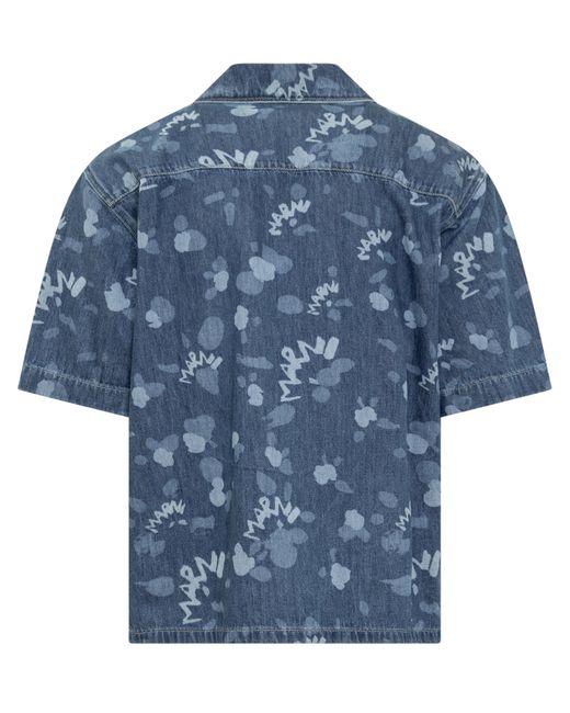 Marni Blue Dripping Bowling Shirt for men