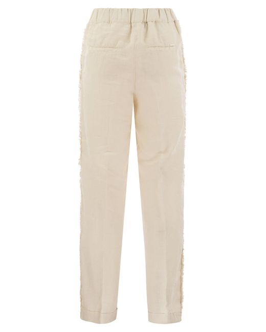 Peserico Natural Linen Trousers With Side Fringes