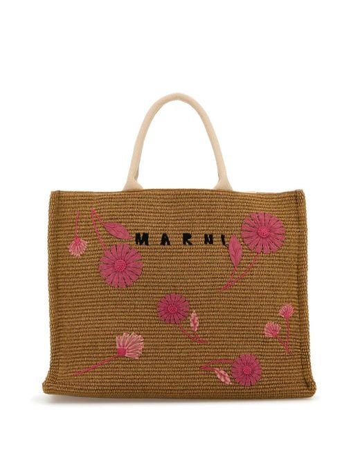 Marni Multicolor Caramel Raffia Shopping Bag