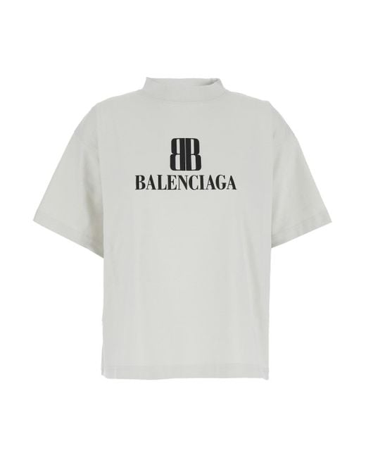 Balenciaga Gray Crewneck Cropped T-Shirt With Logo Lettering On The Front