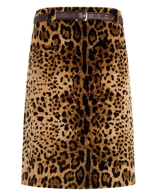 Max Mara Brown Skirt Falange Leopard-Print Belted Cotton
