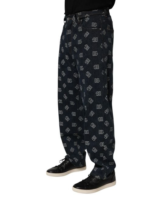 Dolce & Gabbana Black Logo Print Straight Denim Jeans Co+02 Clothing for men