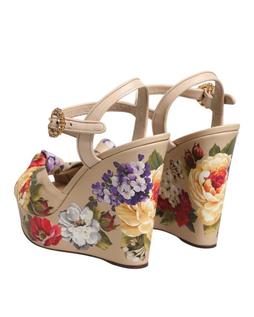 Dolce & Gabbana Natural Floral Ankle Strap Wedge Sandals Shoes 100Lf